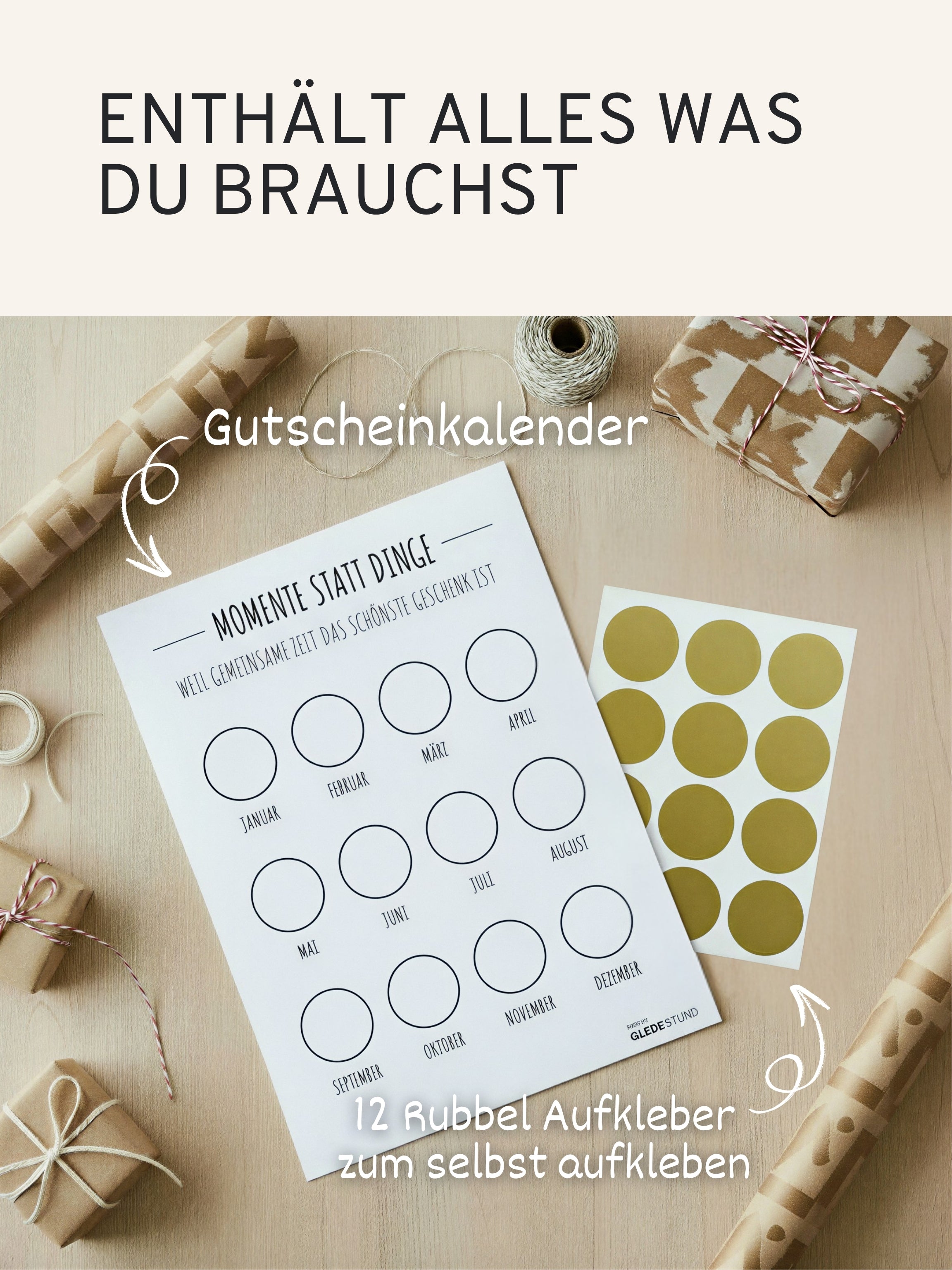 "Momente statt Dinge“ - Gutschein-Kalender - Schlicht