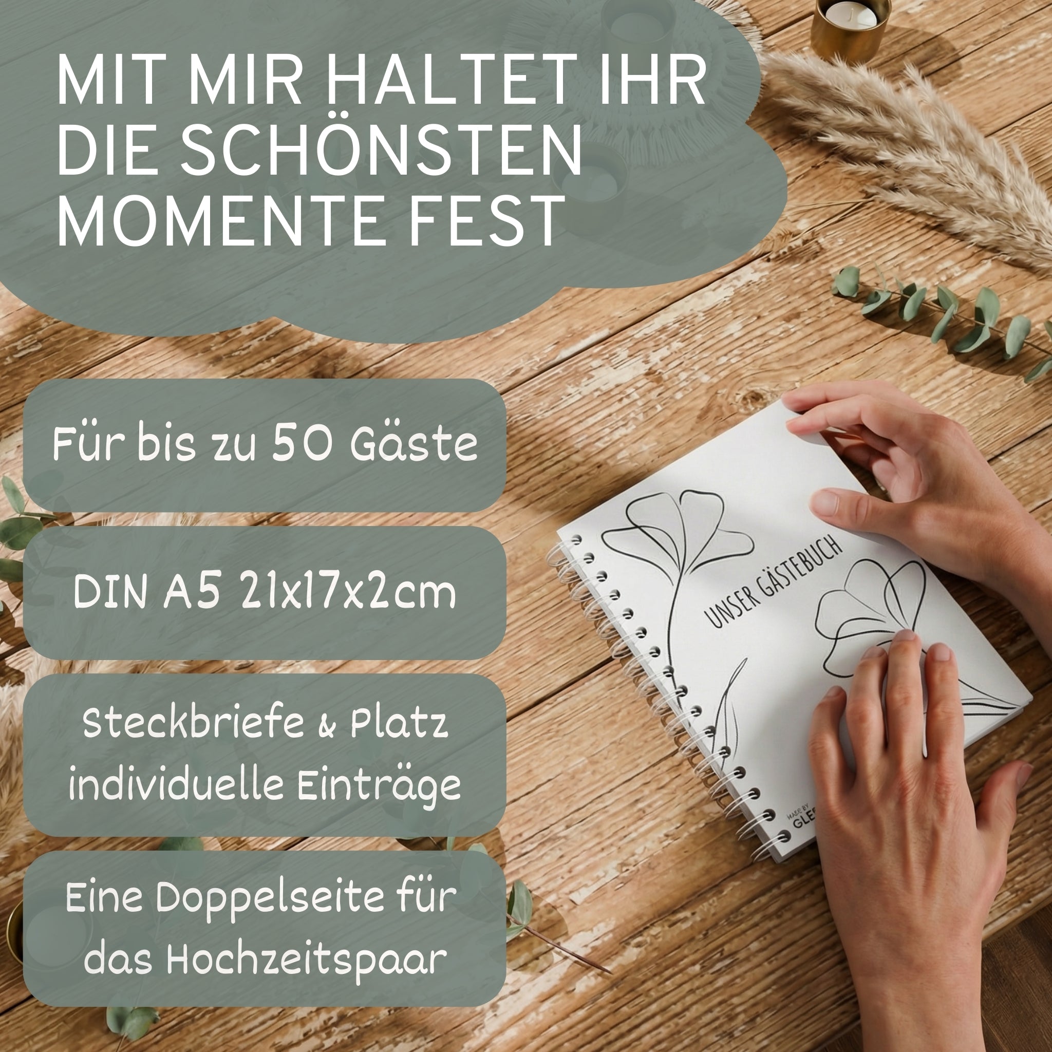 Gästebuch Hochzeit mit Fragen - 50 Gäste