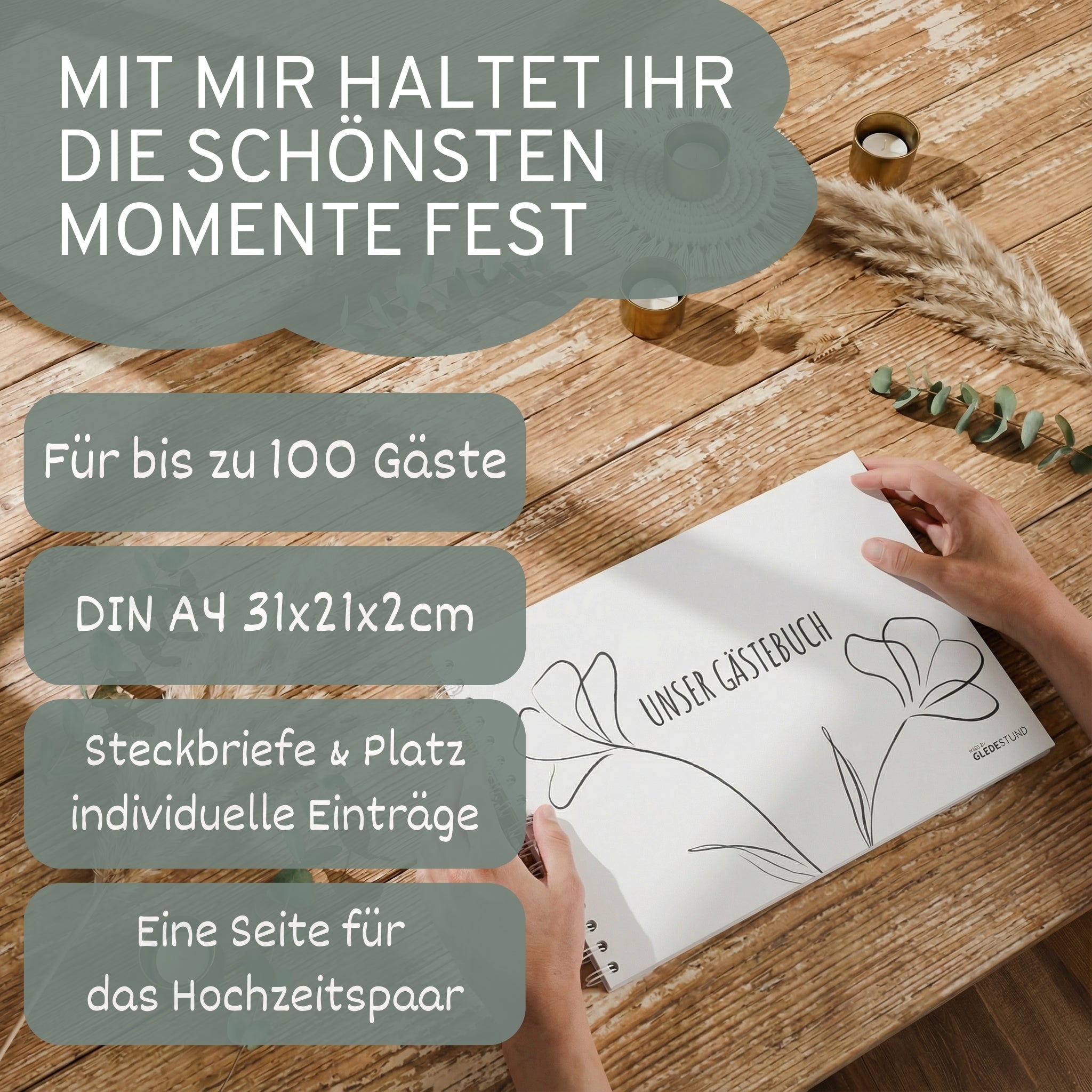 Gästebuch Hochzeit mit Fragen - 100 Gäste