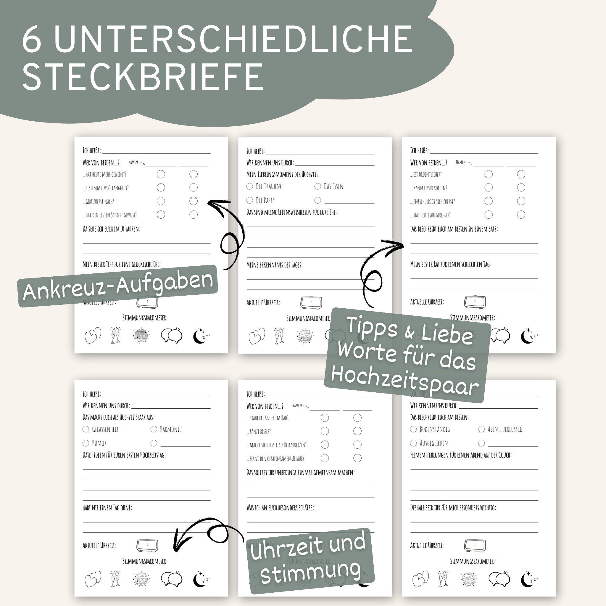 Gästebuch Hochzeit mit Fragen - 50 Gäste