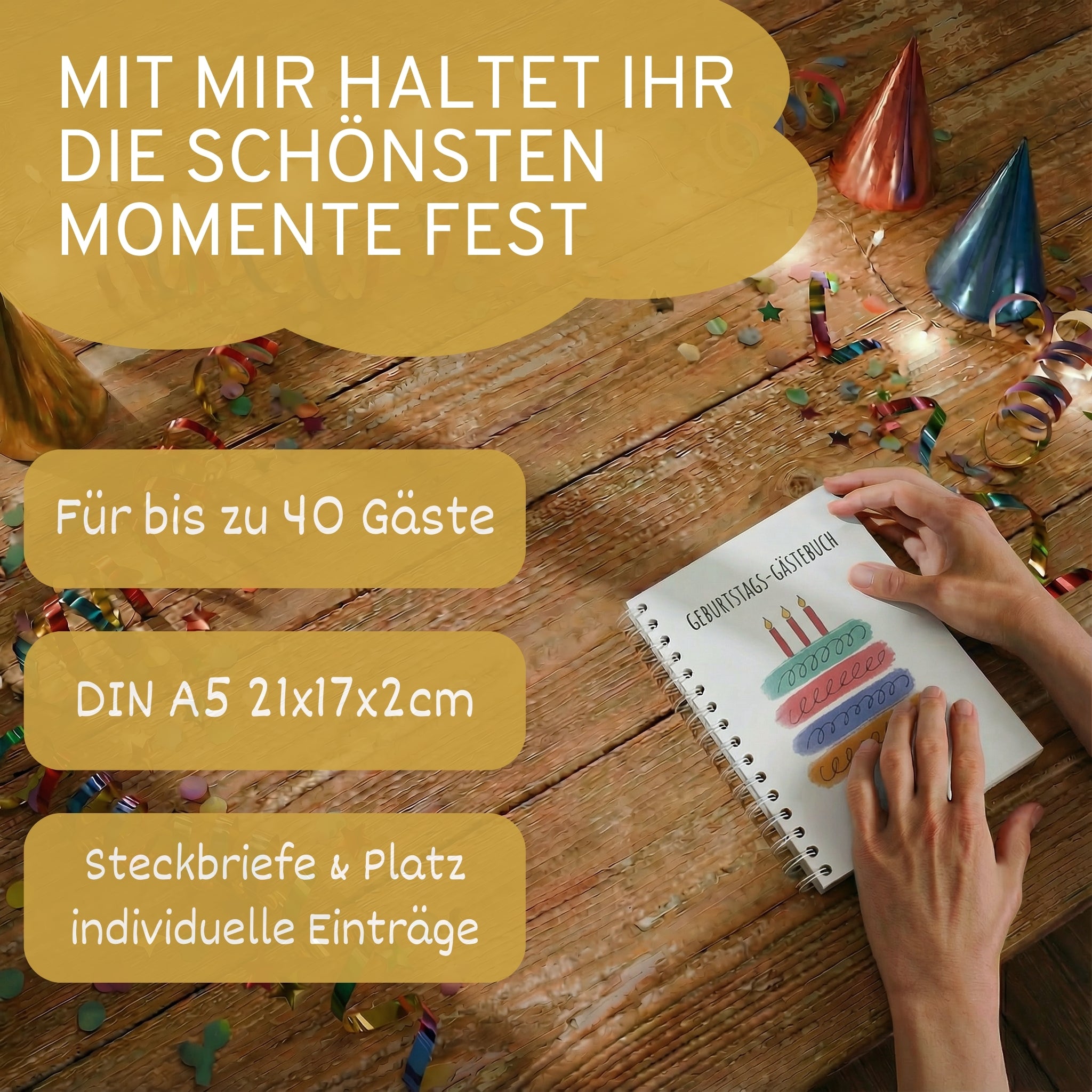 Gästebuch Geburtstag mit Fragen - 40 Gäste - DIN A5 Bunt