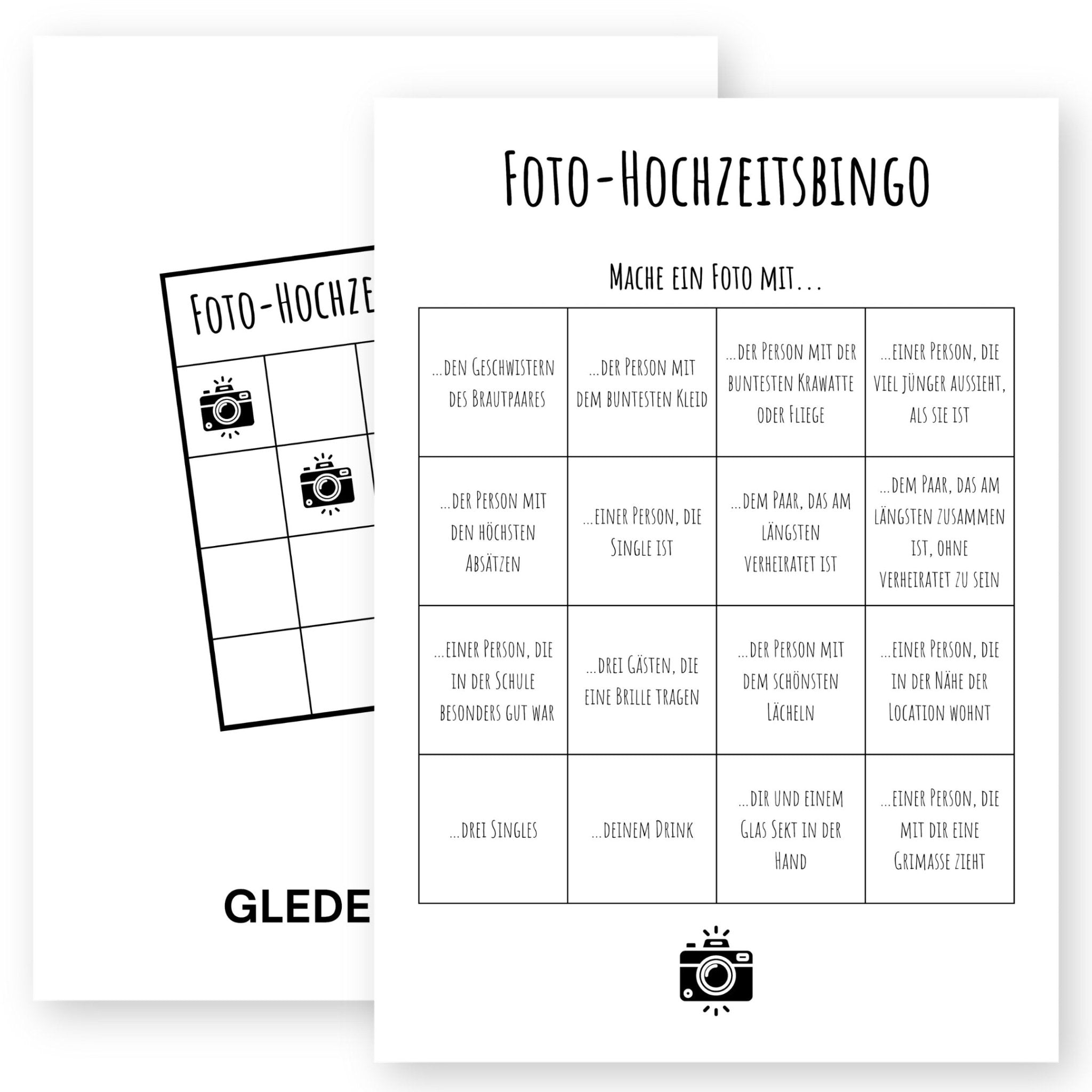 Foto - Hochzeitsbingo – Modernes & kreatives Hochzeitsspiel – 25 individuelle Bingo - Karten - GLEDESTUND