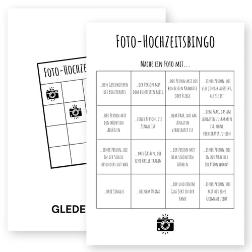 Foto - Hochzeitsbingo – Modernes & kreatives Hochzeitsspiel – 25 individuelle Bingo - Karten - GLEDESTUND