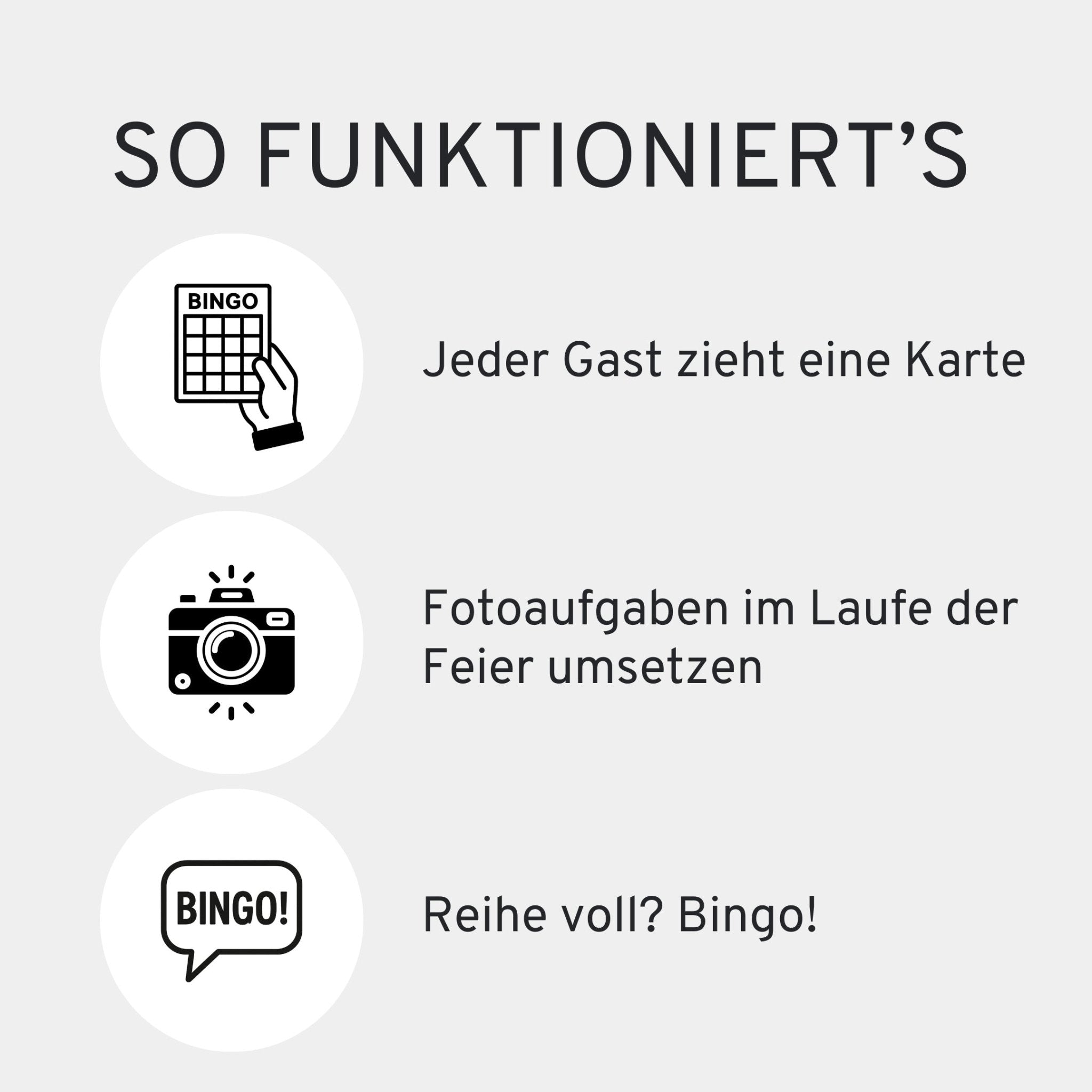 Foto - Hochzeitsbingo – Modernes & kreatives Hochzeitsspiel – 25 individuelle Bingo - Karten - GLEDESTUND