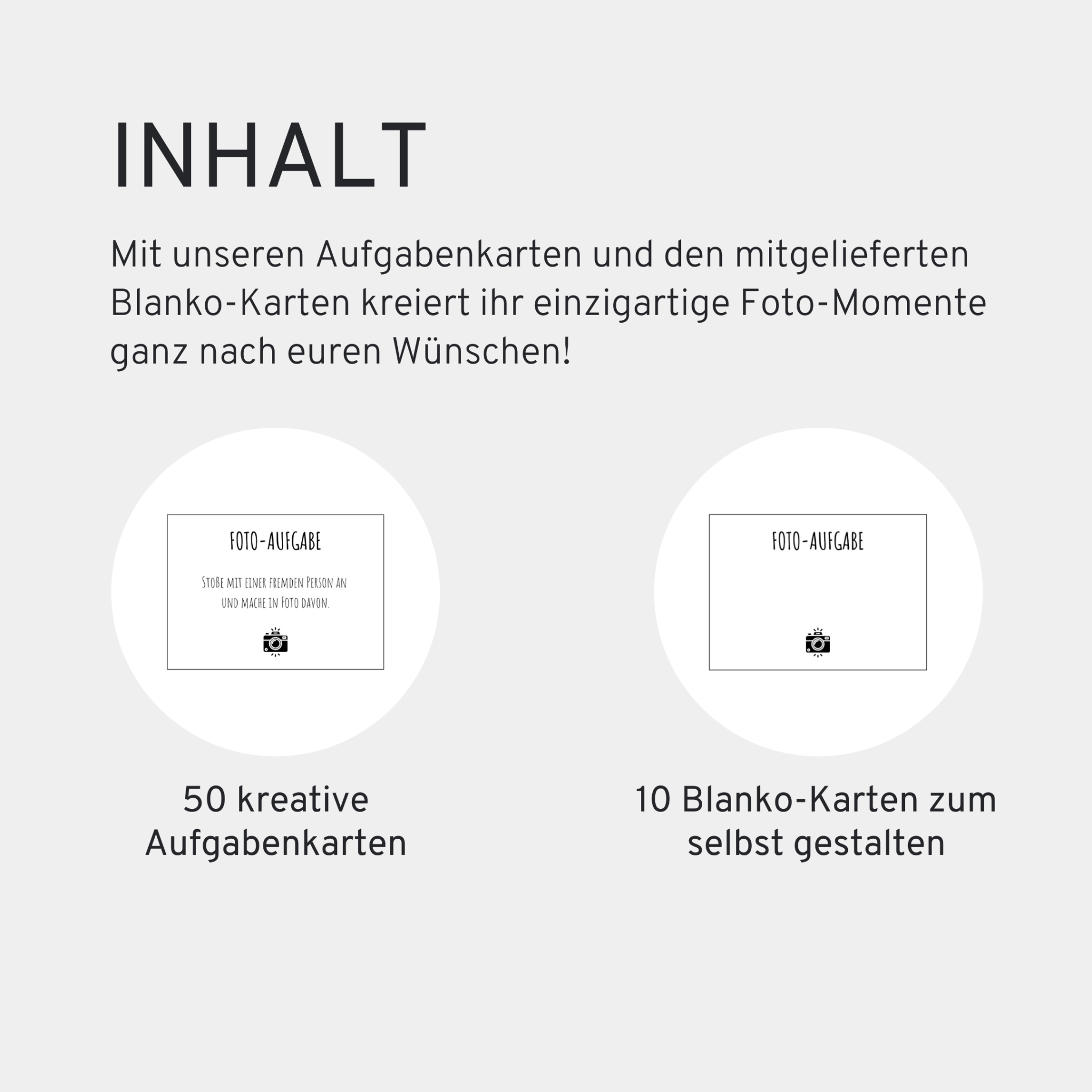 Fotoaufgaben JGA Braut – 60 Karten mit 50 kreativen Aufgaben + 10 Blanko - Karten - GLEDESTUND