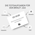 Fotoaufgaben JGA Braut – 60 Karten mit 50 kreativen Aufgaben + 10 Blanko - Karten - GLEDESTUND