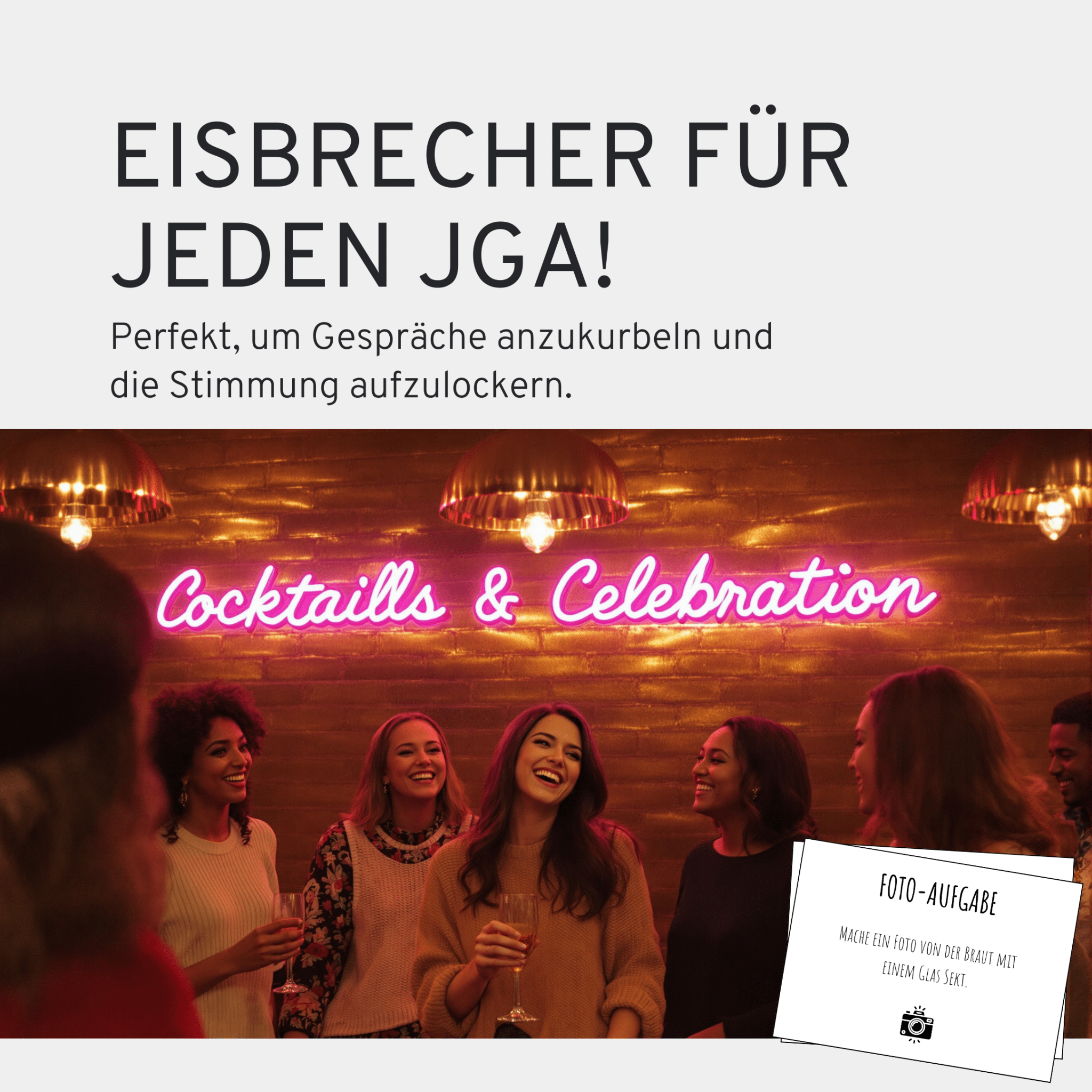 Fotoaufgaben JGA Braut – 60 Karten mit 50 kreativen Aufgaben + 10 Blanko - Karten - GLEDESTUND