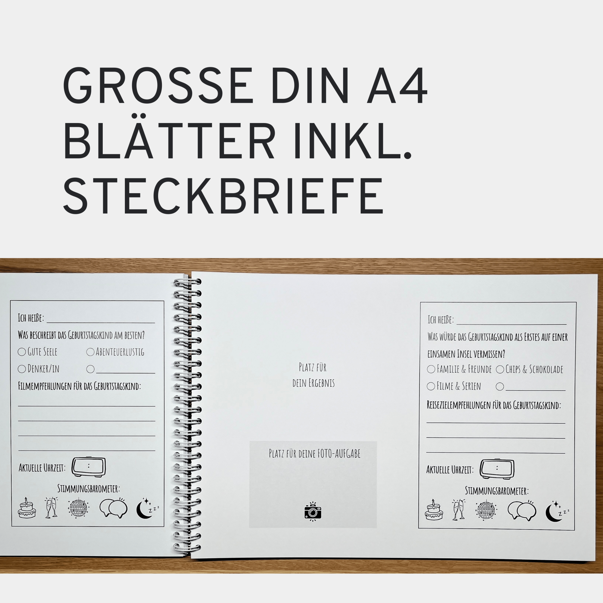 Gästebuch für Fotoaufgaben Geburtstag - 60 Seiten inkl. Fragen - GLEDESTUND