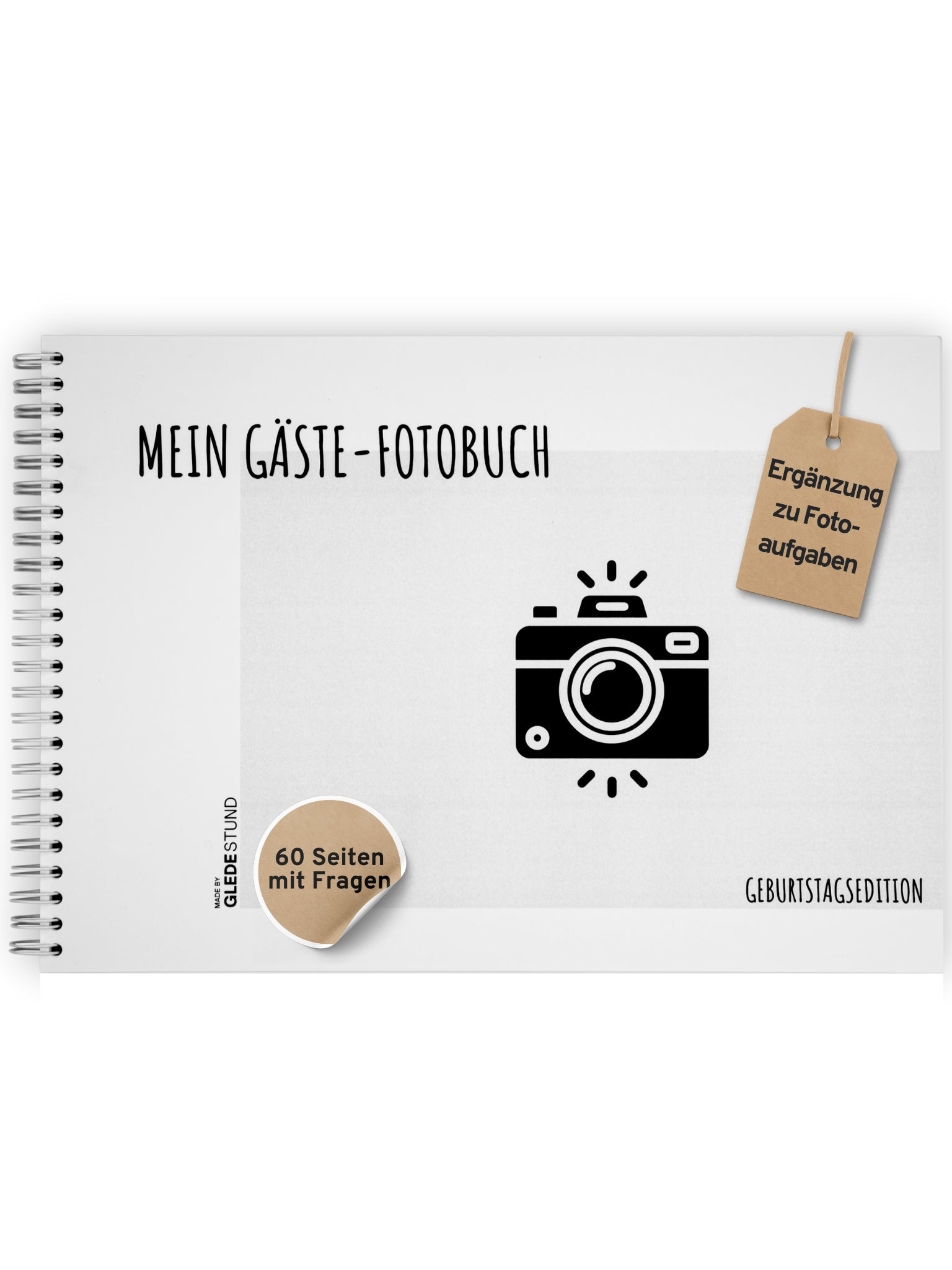 Gästebuch für Fotoaufgaben Geburtstag - 60 Seiten inkl. Fragen - GLEDESTUND