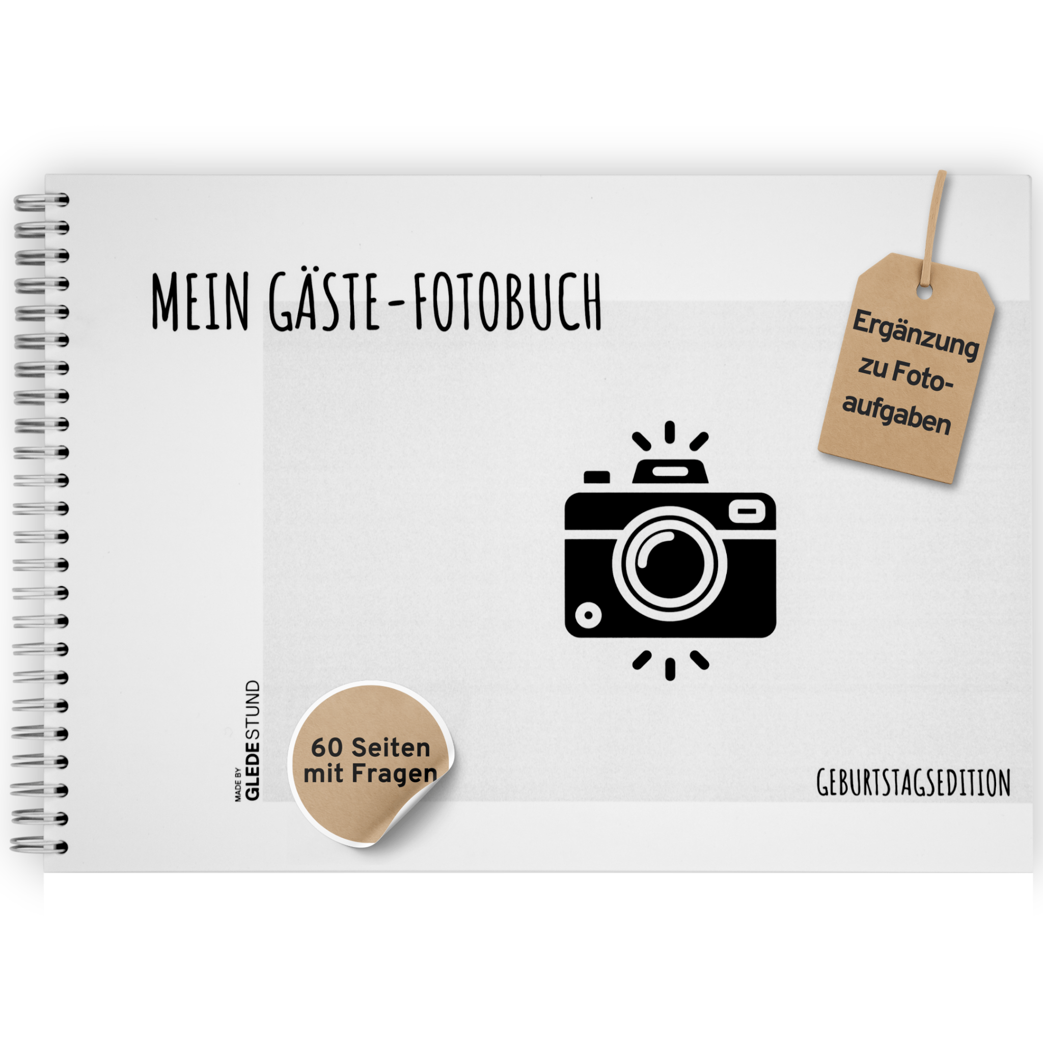 Gästebuch für Fotoaufgaben Geburtstag - 60 Seiten inkl. Fragen - GLEDESTUND