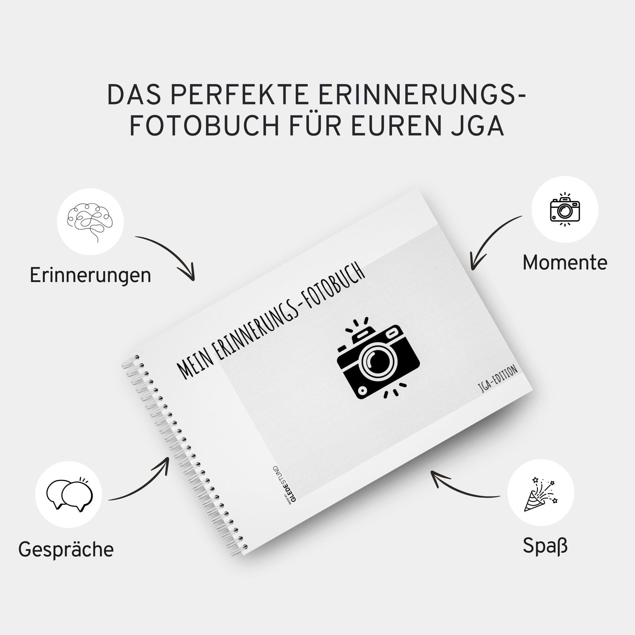 Gästebuch für Fotoaufgaben JGA - 60 Seiten inkl. Fragen - GLEDESTUND