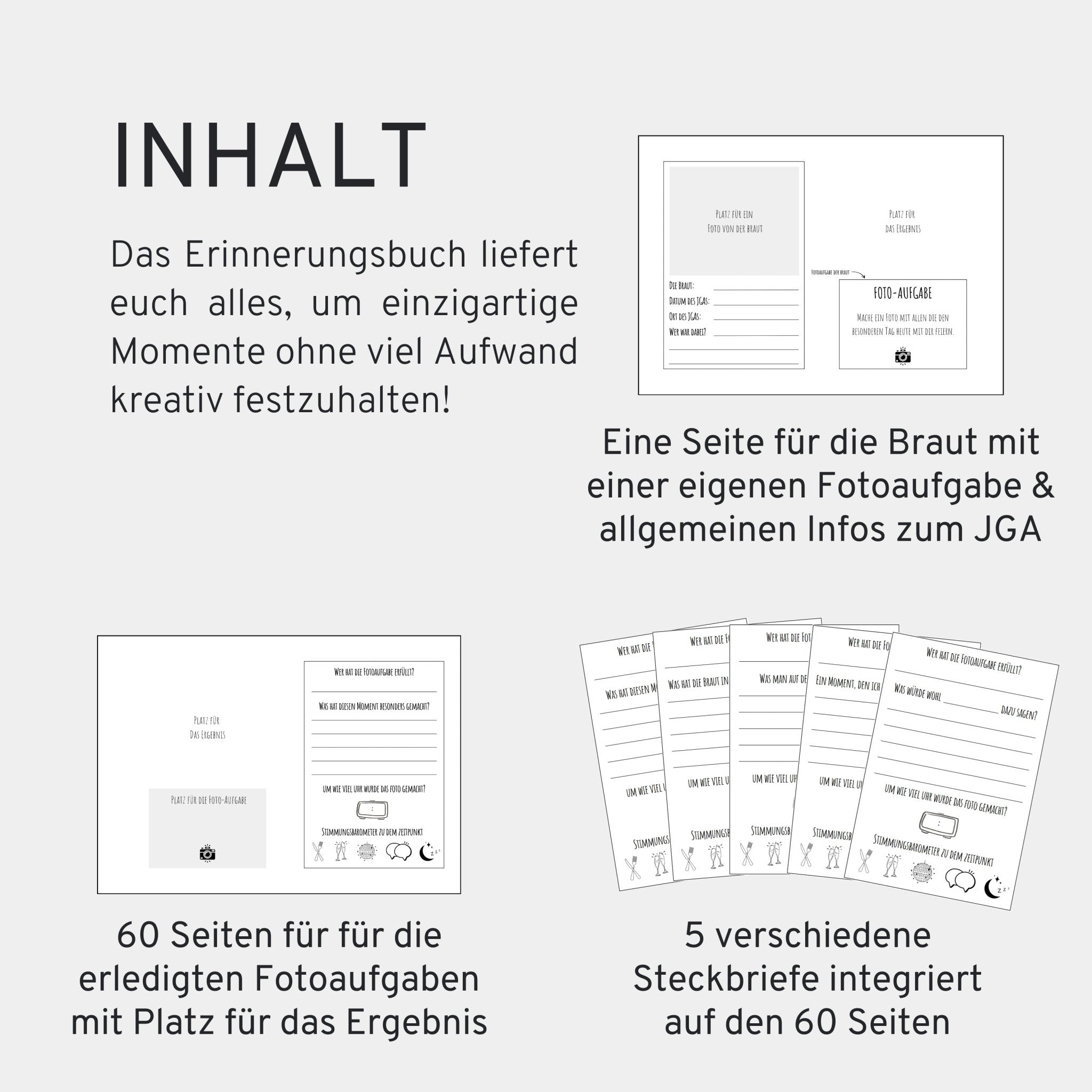 Gästebuch für Fotoaufgaben JGA - 60 Seiten inkl. Fragen - GLEDESTUND