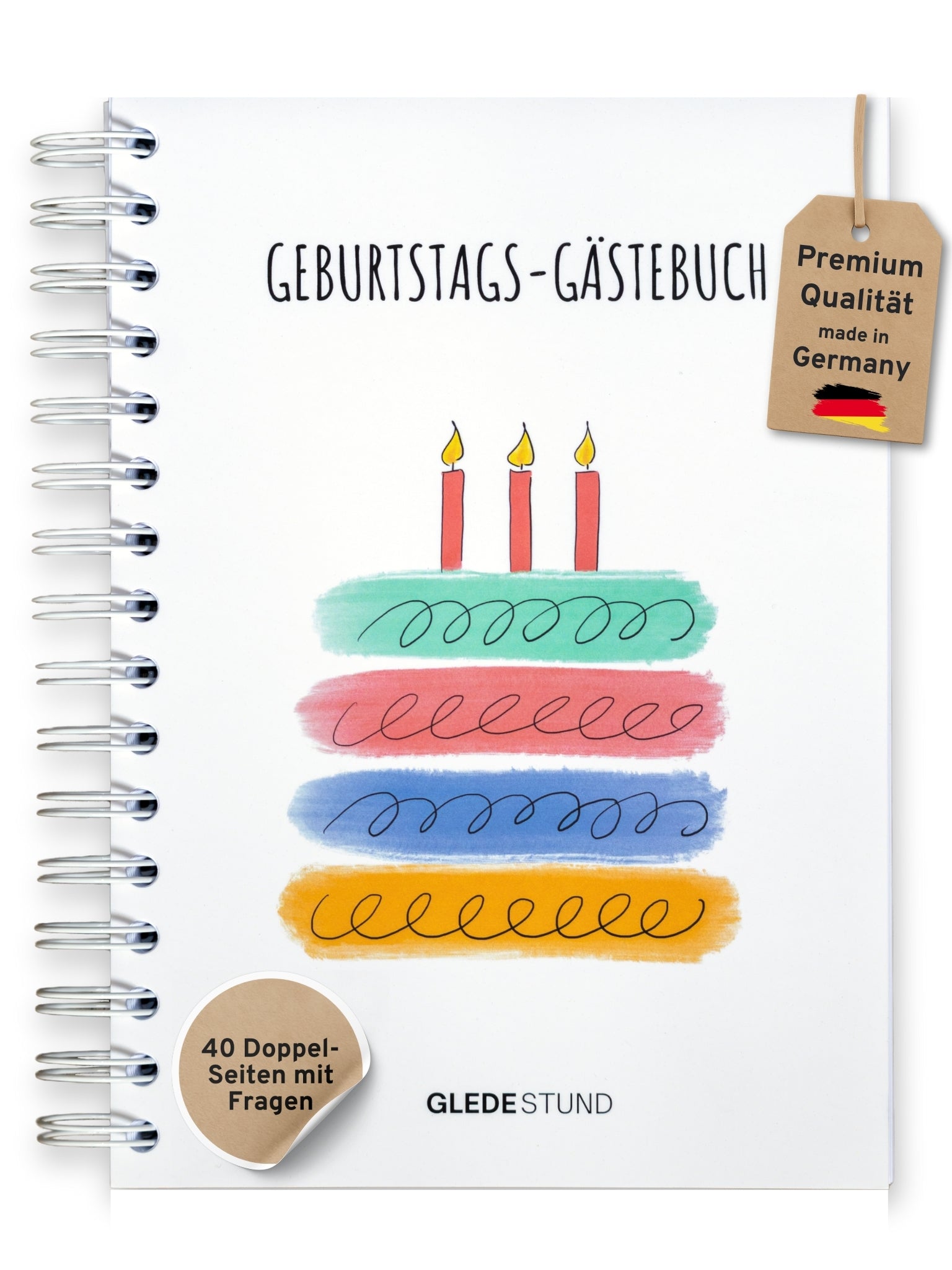 Gästebuch Geburtstag mit Fragen - 40 Gäste - DIN A5 Bunt - GLEDESTUND
