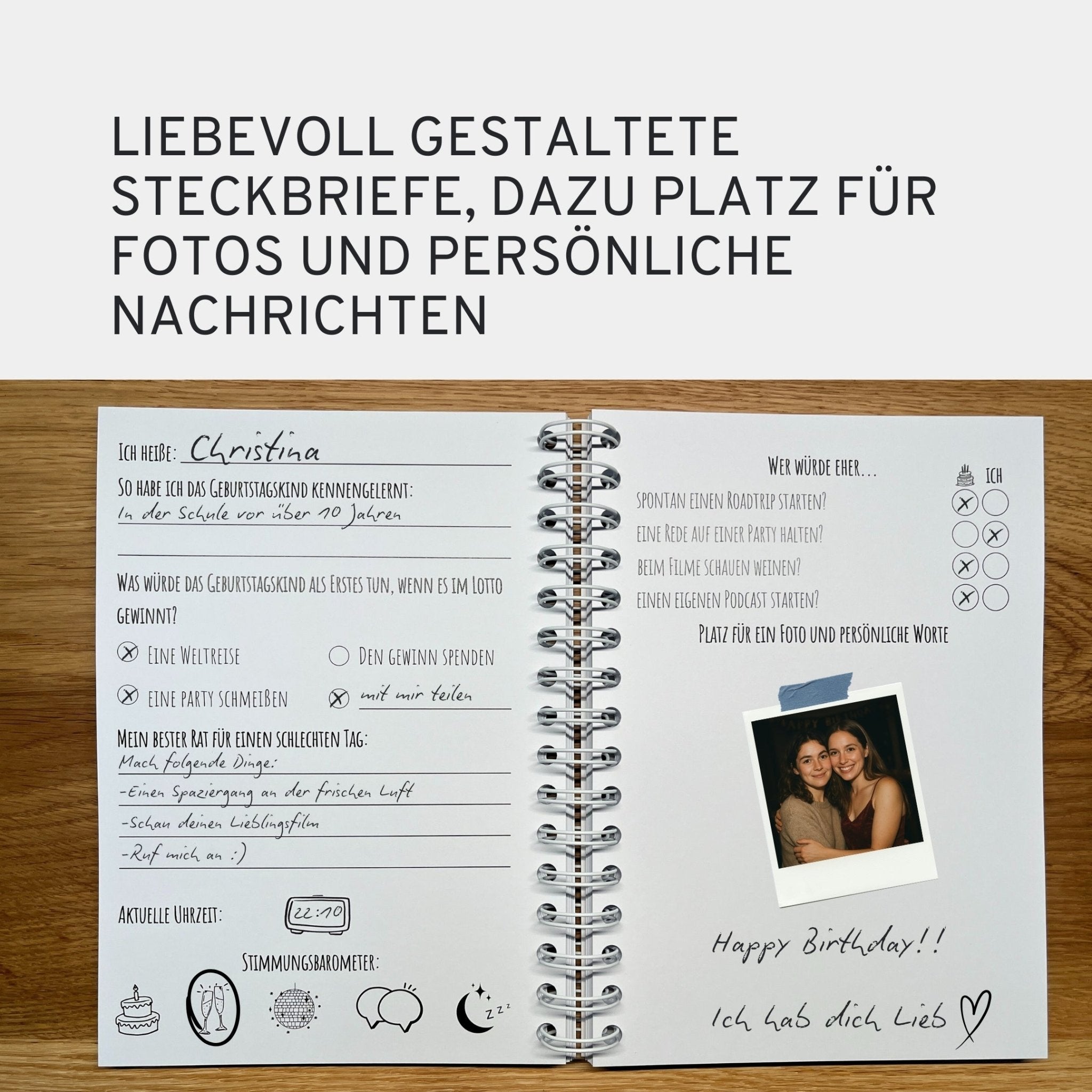 Gästebuch Geburtstag mit Fragen - 40 Gäste - DIN A5 Bunt - GLEDESTUND