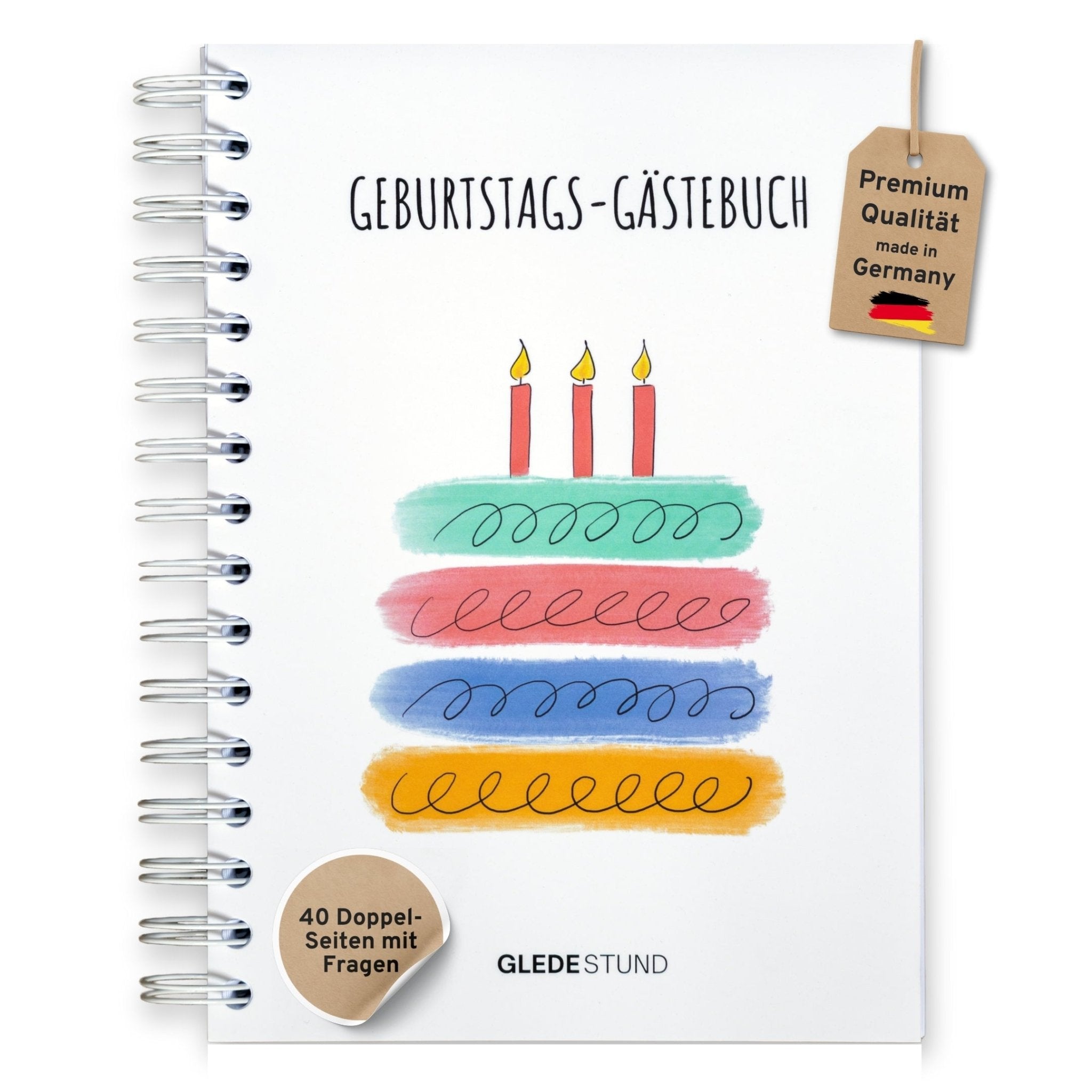Gästebuch Geburtstag mit Fragen - 40 Gäste - DIN A5 Bunt - GLEDESTUND