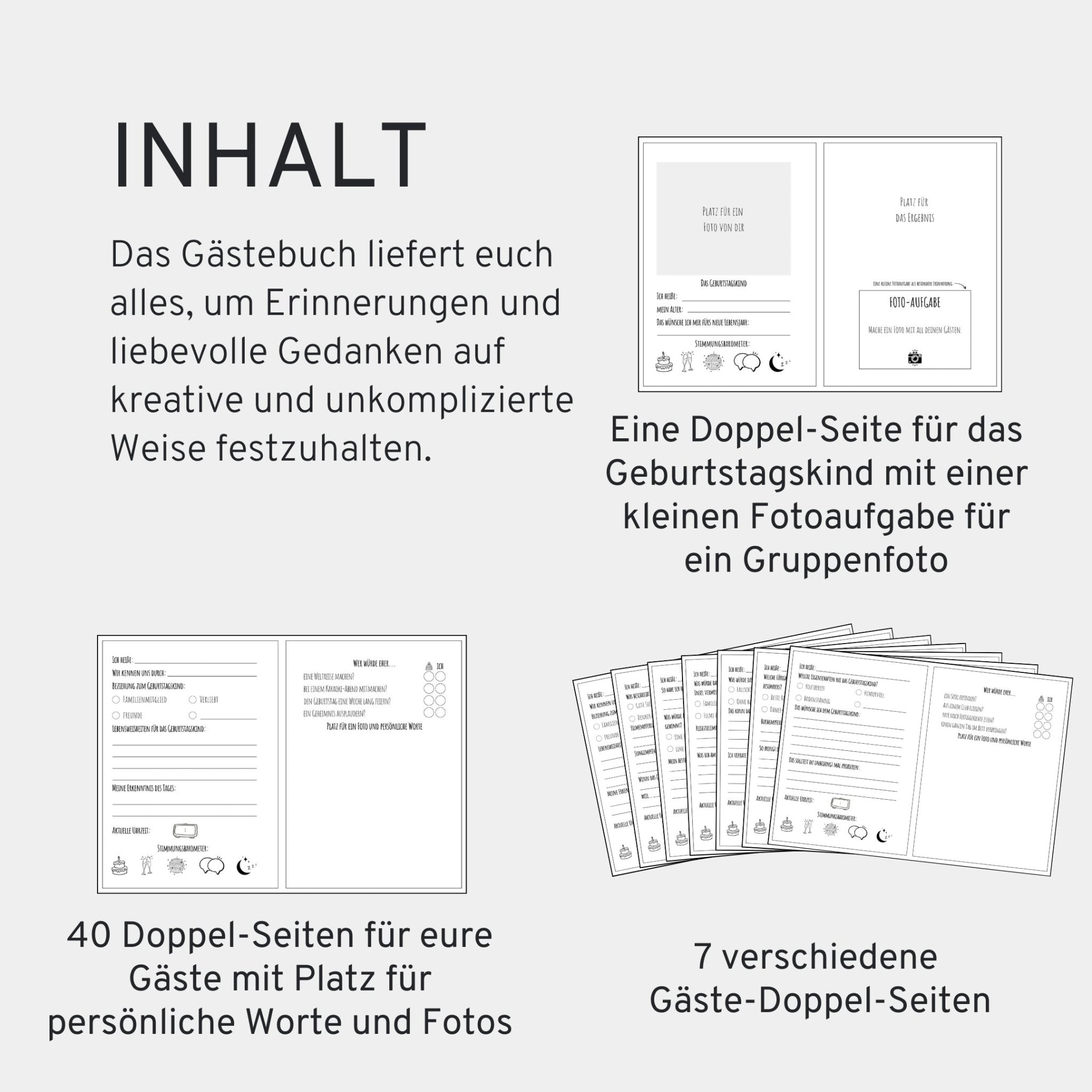 Gästebuch Geburtstag mit Fragen - 40 Gäste - DIN A5 Bunt - GLEDESTUND
