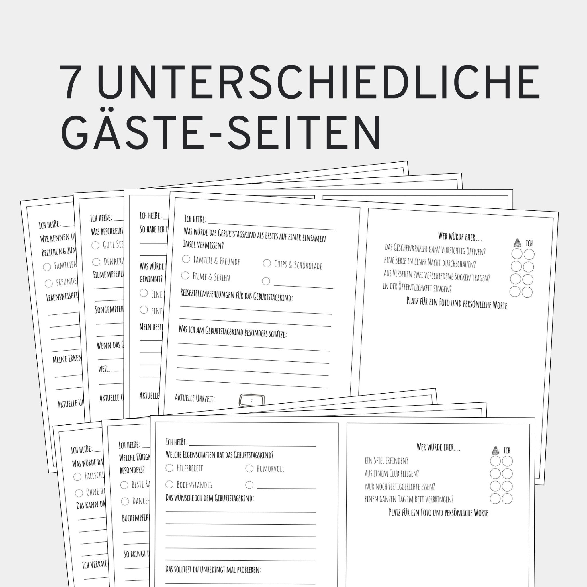 Gästebuch Geburtstag mit Fragen - 40 Gäste - DIN A5 Bunt - GLEDESTUND
