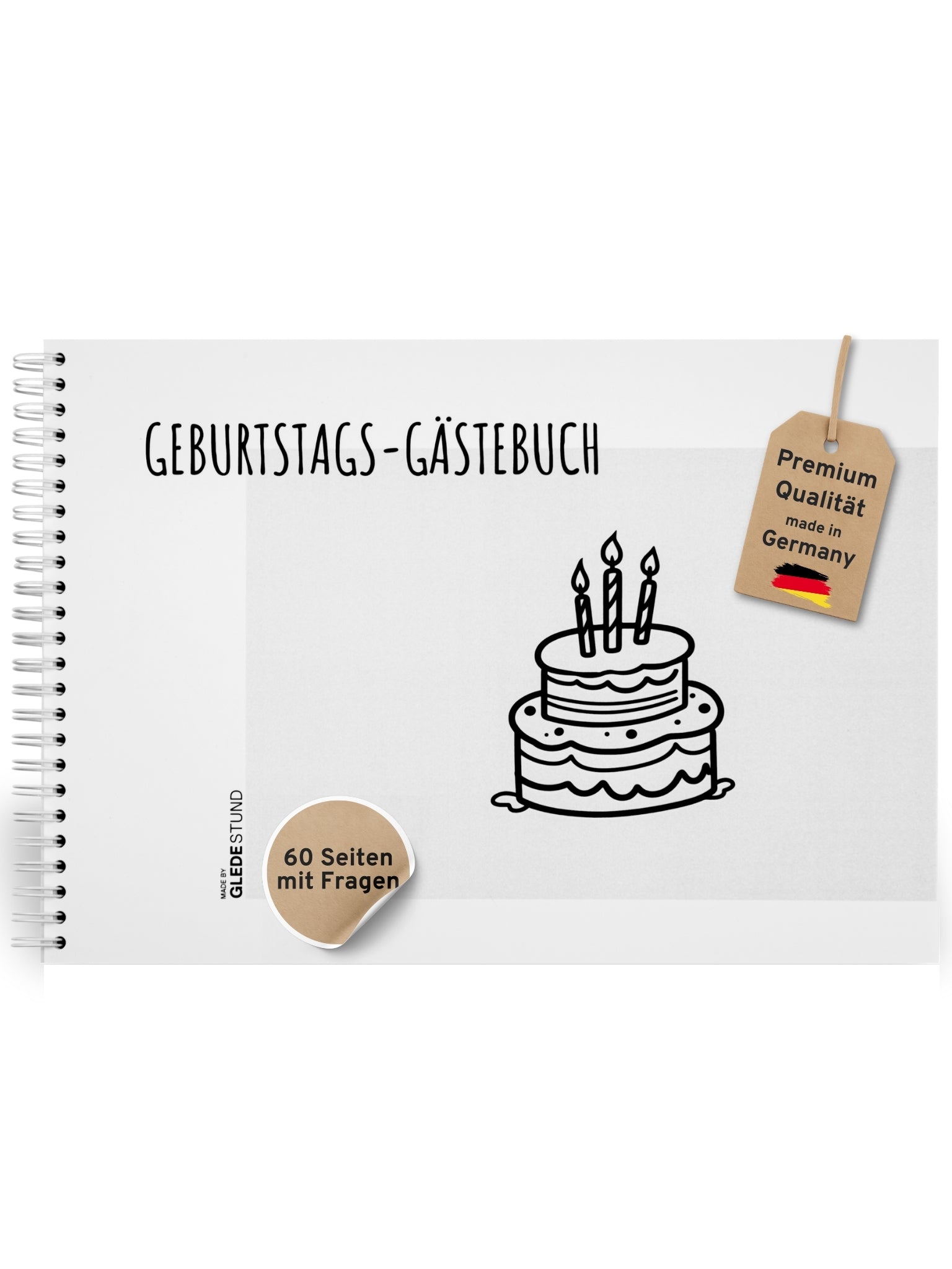 Gästebuch Geburtstag mit Fragen - 60 Gäste - DIN A4 Schlicht - GLEDESTUND