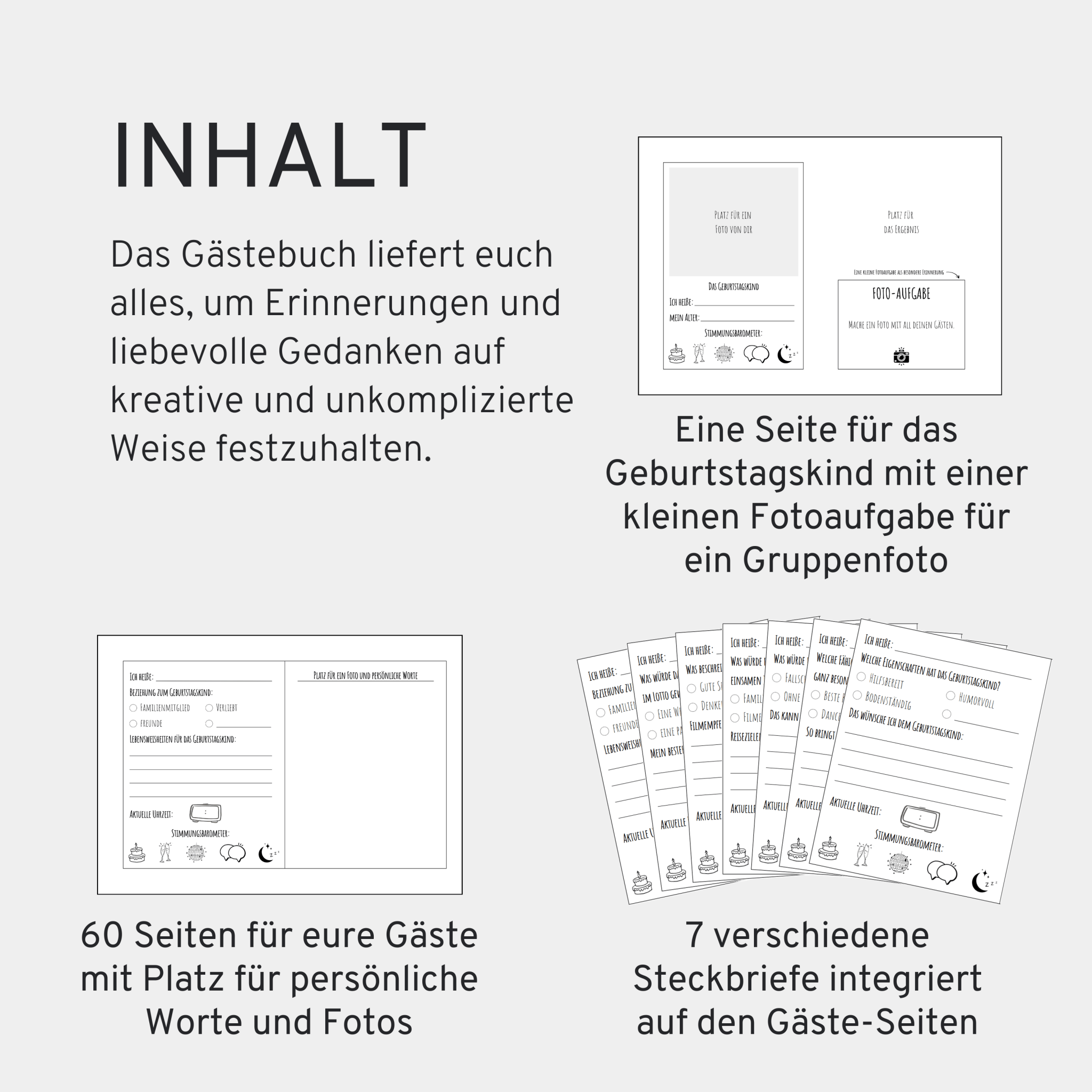 Gästebuch Geburtstag mit Fragen - 60 Seiten - GLEDESTUND