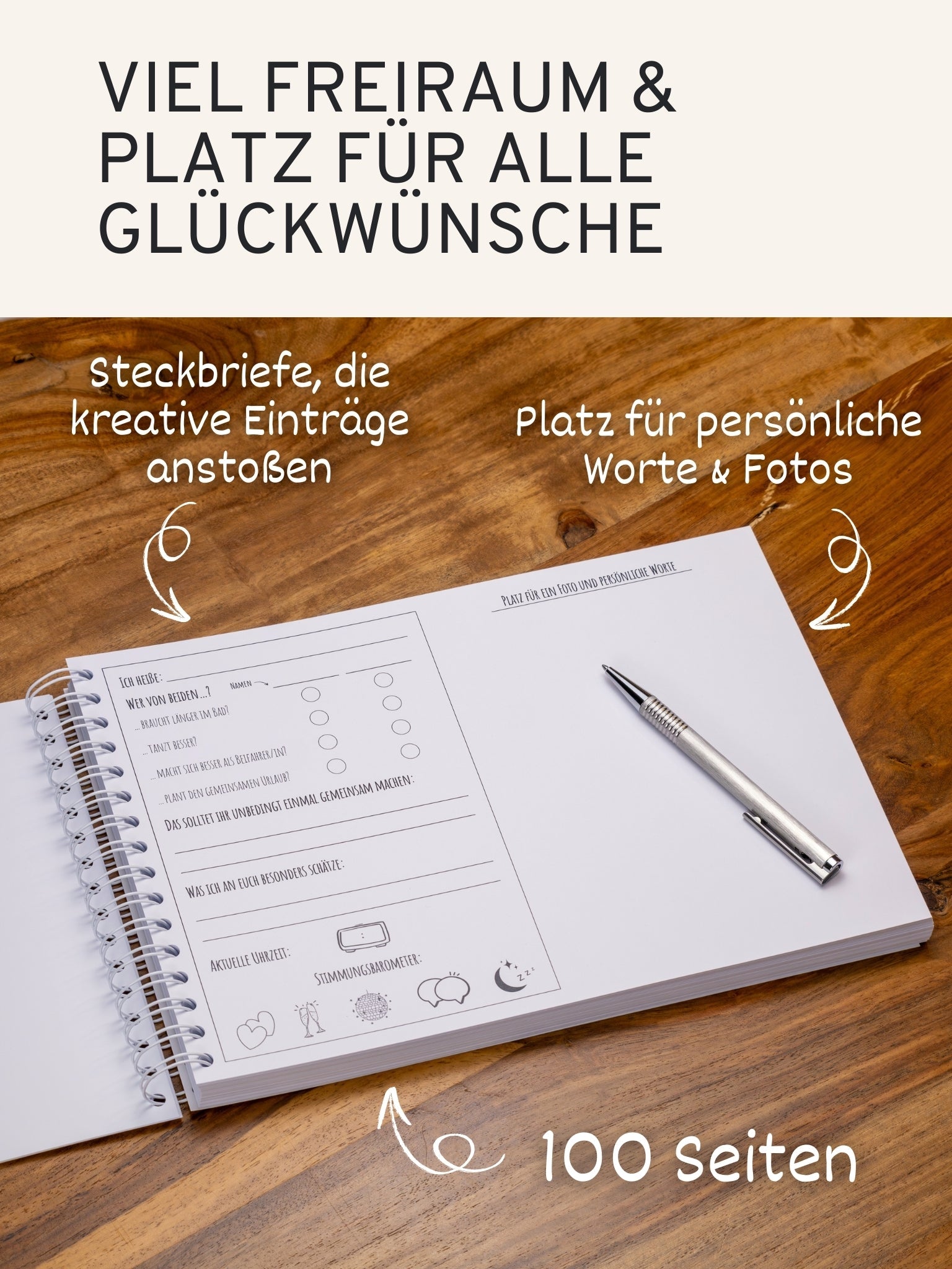 Gästebuch Hochzeit mit Fragen - 100 Seiten - GLEDESTUND