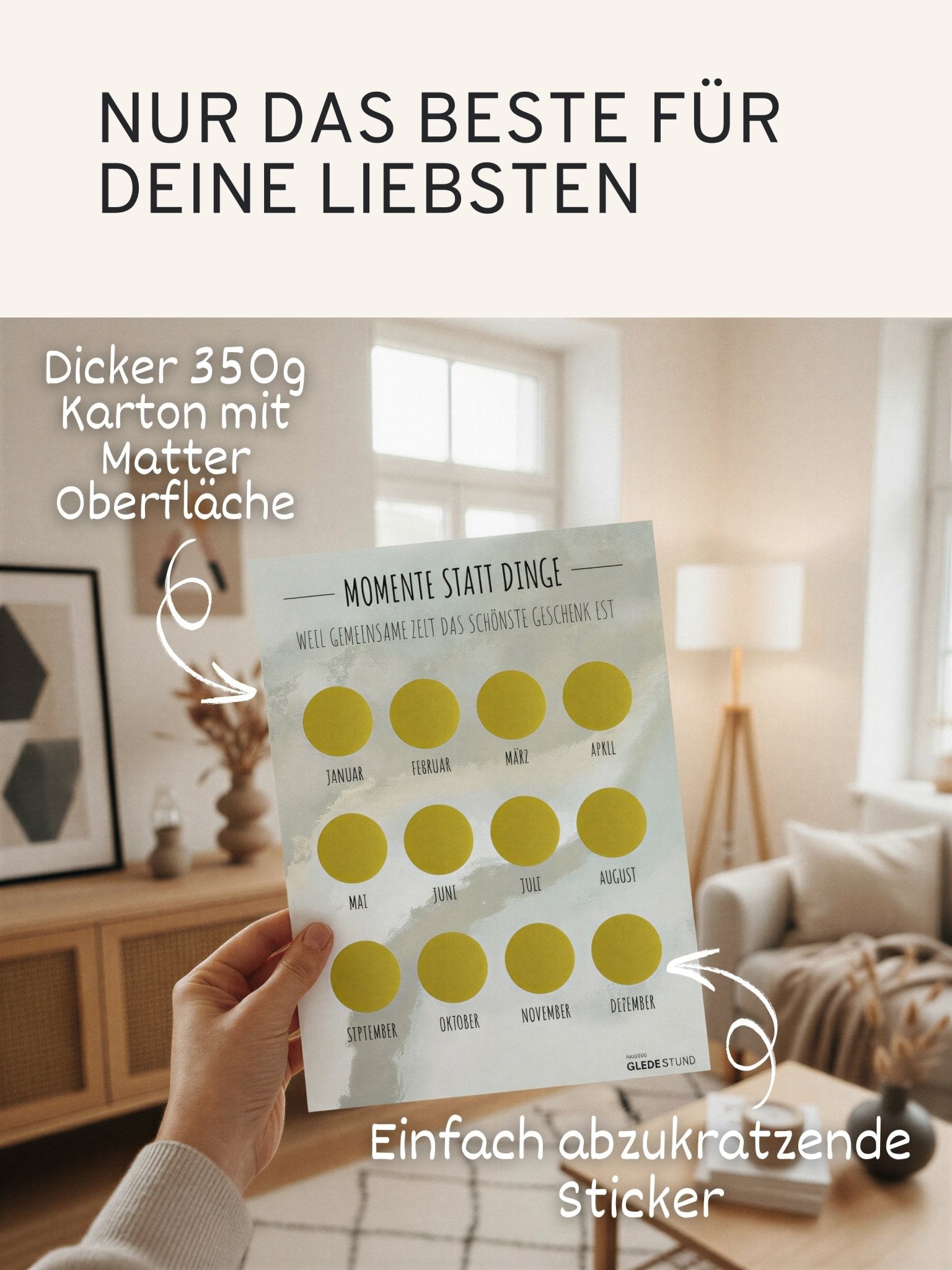 "Momente statt Dinge“ - Gutschein - Kalender - Salbeigrau - GLEDESTUND