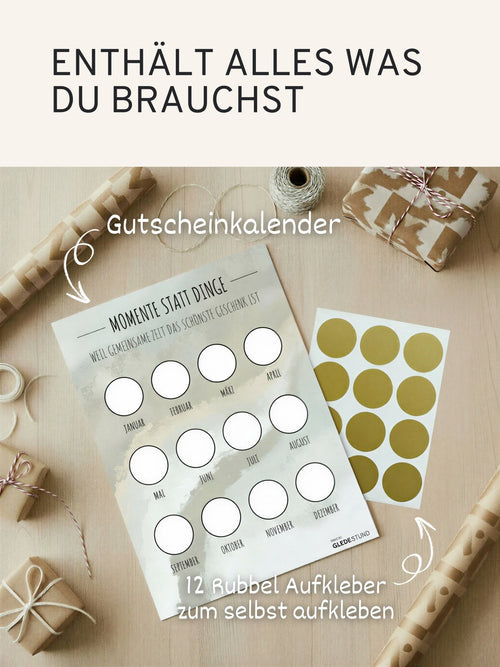 "Momente statt Dinge“ - Gutschein - Kalender - Salbeigrau - GLEDESTUND