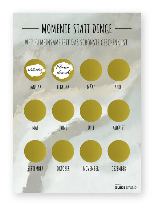 "Momente statt Dinge“ - Gutschein - Kalender - Salbeigrau - GLEDESTUND