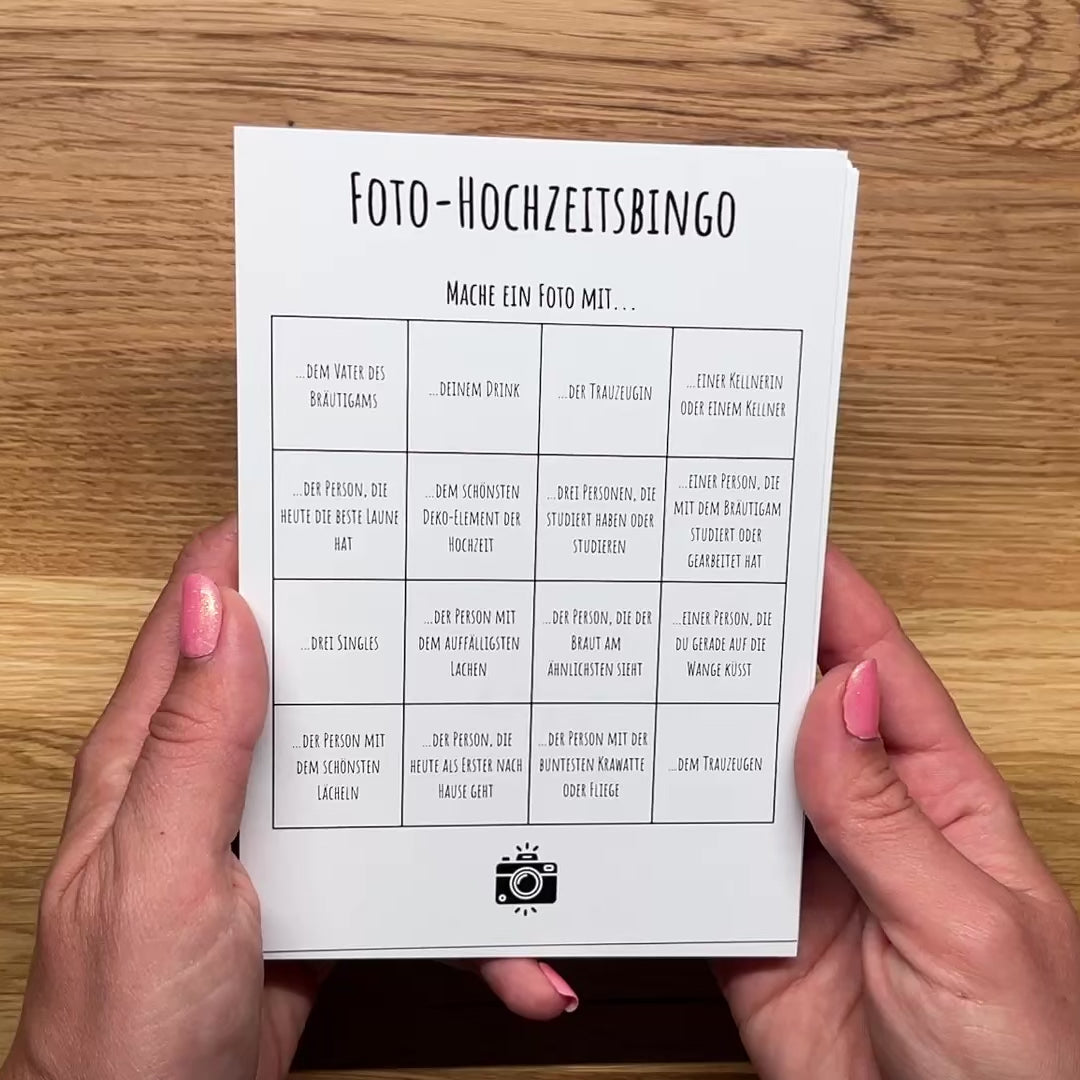 Foto-Hochzeitsbingo – 25 Karten