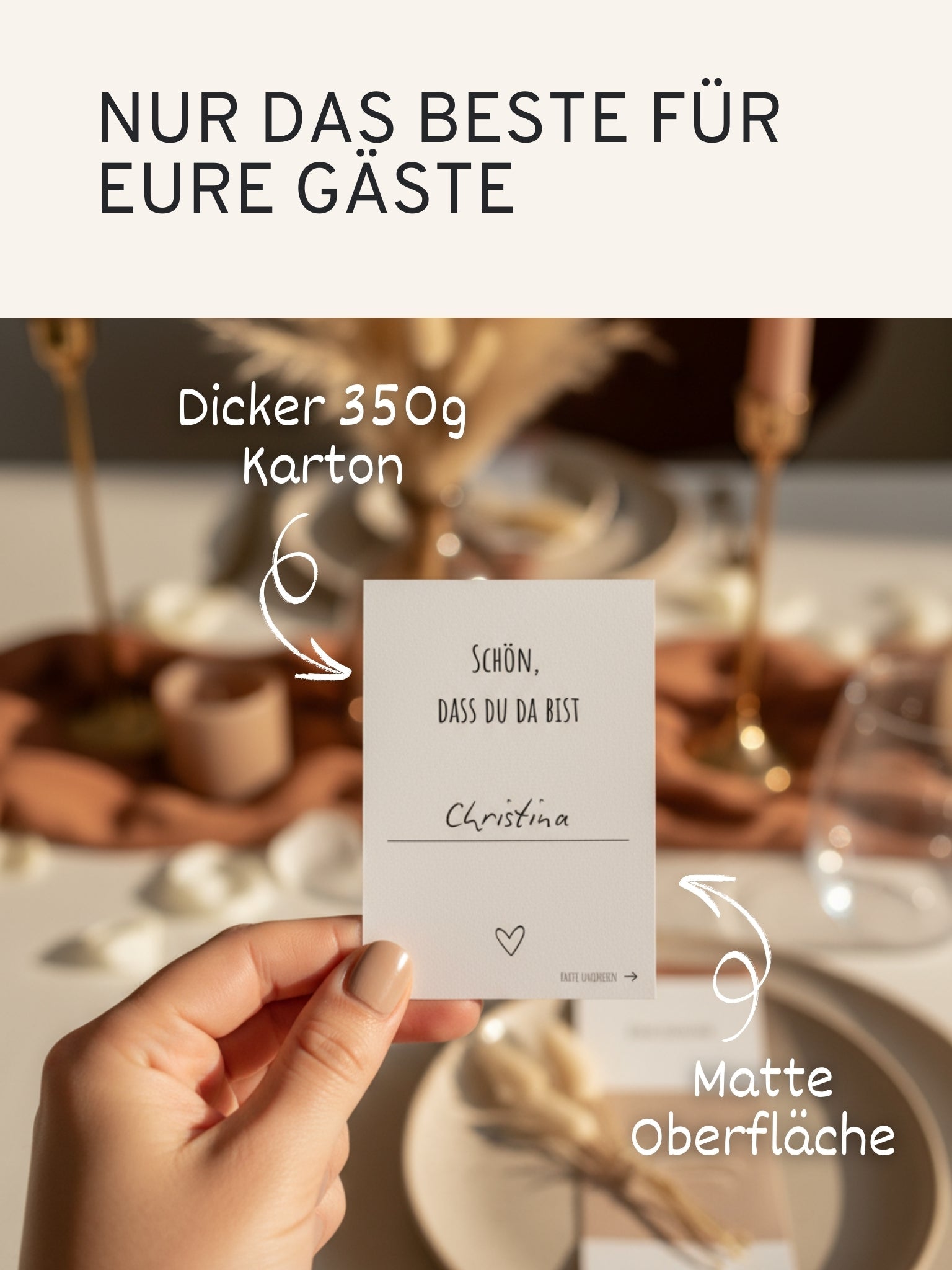 Tischkarten Hochzeit mit persönlichen Worten an die Gäste - 50 Karten - GLEDESTUND